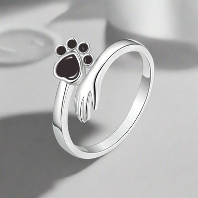 Verstellbarer Pfotenring aus 925er Silber – Hand-in-Pfote Design