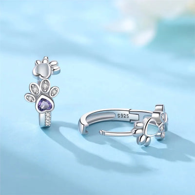 Pfoten-Creolen aus 925 Sterling Silber – Zirkonia & Herzstein Ohrschmuck für Damen