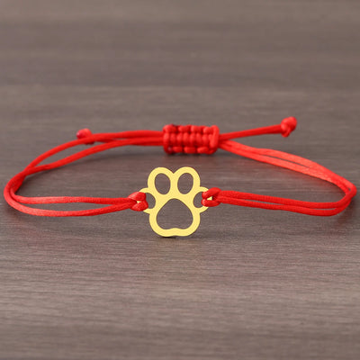 Verstellbares Pfotenarmband mit schwarzer & roter Kordel