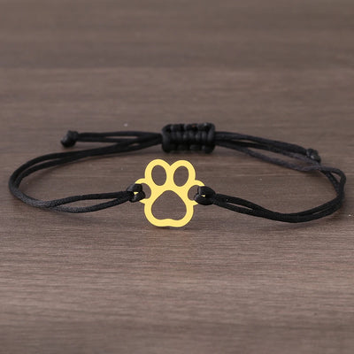 Verstellbares Pfotenarmband mit schwarzer & roter Kordel