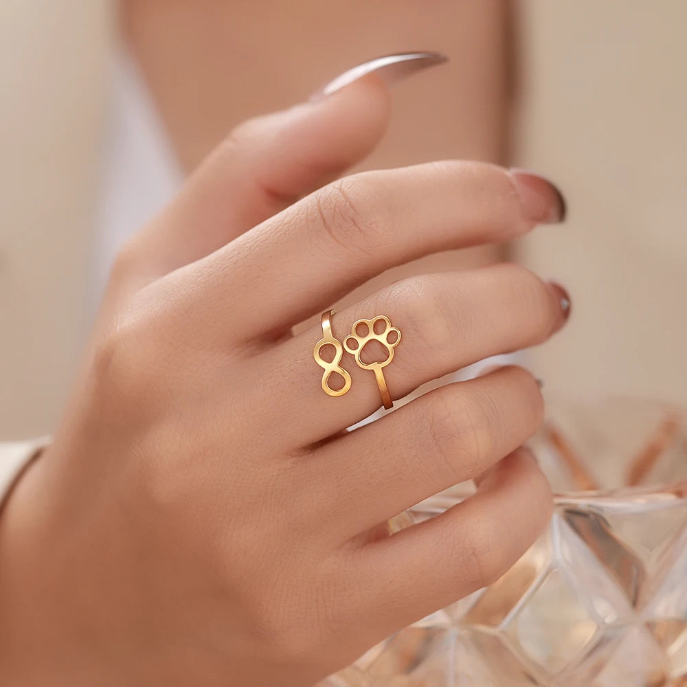 Verstellbarer Infinity-Pfotenring aus Edelstahl – Symbolischer Partnerring für Damen