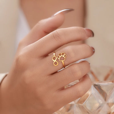 Verstellbarer Infinity-Pfotenring aus Edelstahl – Symbolischer Partnerring für Damen