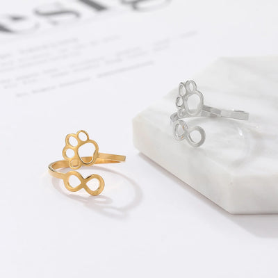 Verstellbarer Infinity-Pfotenring aus Edelstahl – Symbolischer Partnerring für Damen
