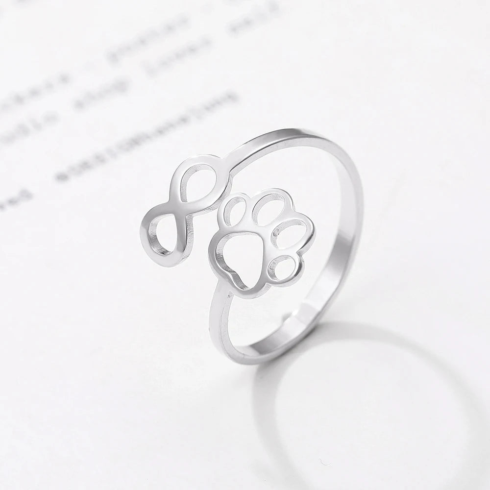 Verstellbarer Infinity-Pfotenring aus Edelstahl – Symbolischer Partnerring für Damen