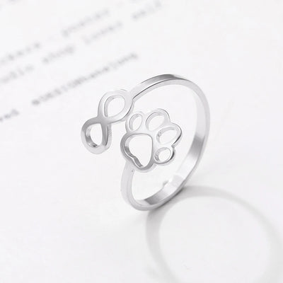 Verstellbarer Infinity-Pfotenring aus Edelstahl – Symbolischer Partnerring für Damen