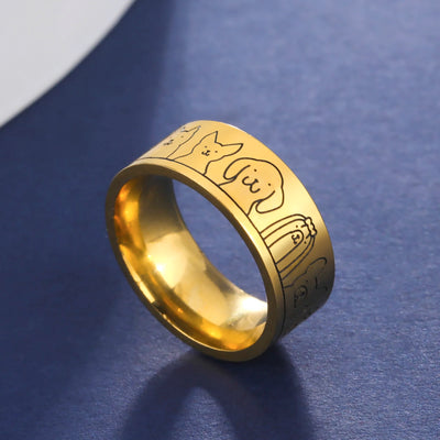Breiter Edelstahlring mit Hundemotiven – Graviertes Design für Damen