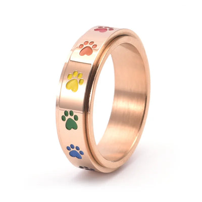 Drehbarer Anti-Stress-Ring mit Pfoten – Edelstahlring mit Regenbogenfarben