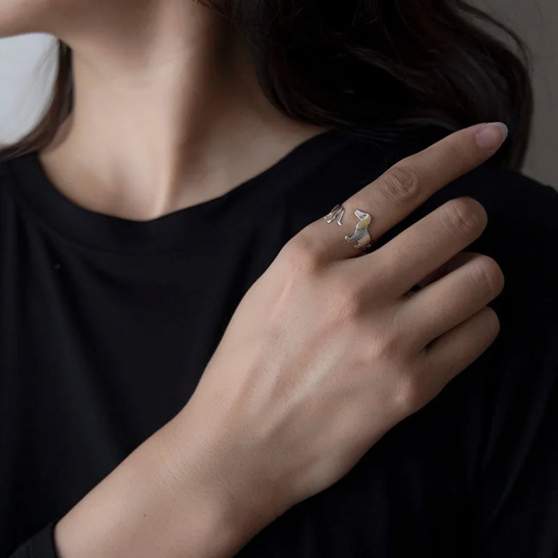 Verstellbarer Dackelring – Handgefertigter Tier-Schmuckring für Damen