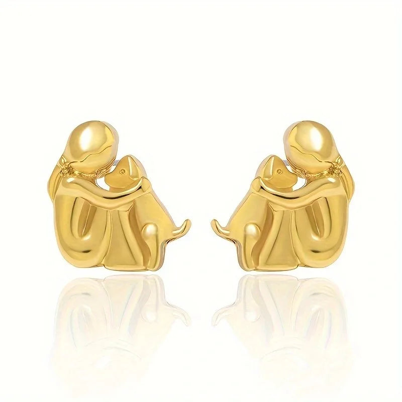 Süße Zweifarbige Umarmungs Ohrstecker in Silber & Gold