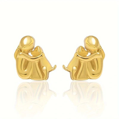 Süße Zweifarbige Umarmungs Ohrstecker in Silber & Gold