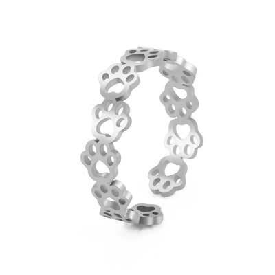 Pfotenring aus Edelstahl – Verstellbarer Fingerring mit Tiermotiv für Damen