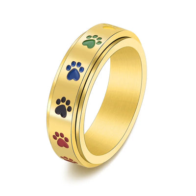 Drehbarer Anti-Stress-Ring mit Pfoten – Edelstahlring mit Regenbogenfarben