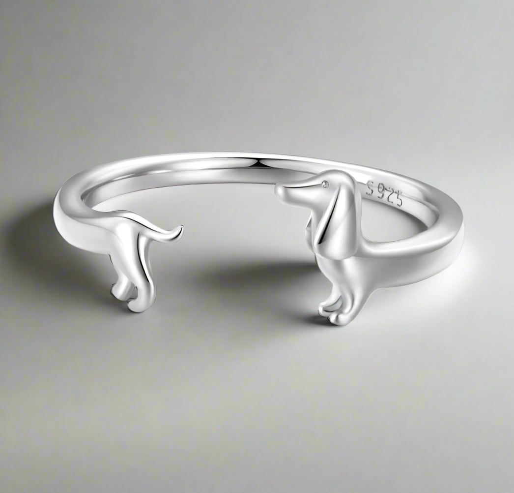 Verstellbarer Dackel-Ring aus 925er Silber