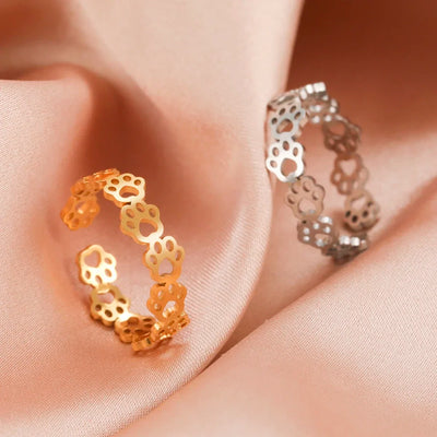 Pfotenring aus Edelstahl – Verstellbarer Fingerring mit Tiermotiv für Damen