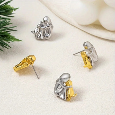 Süße Zweifarbige Umarmungs Ohrstecker in Silber & Gold