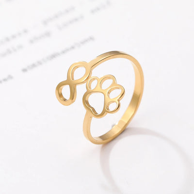 Verstellbarer Infinity-Pfotenring aus Edelstahl – Symbolischer Partnerring für Damen