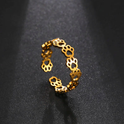 Pfotenring aus Edelstahl – Verstellbarer Fingerring mit Tiermotiv für Damen