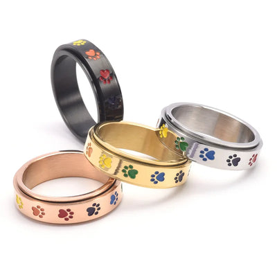 Drehbarer Anti-Stress-Ring mit Pfoten – Edelstahlring mit Regenbogenfarben