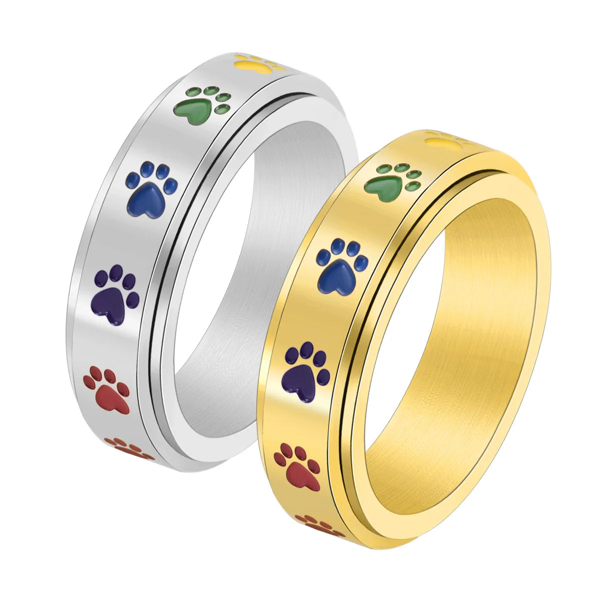 Drehbarer Anti-Stress-Ring mit Pfoten – Edelstahlring mit Regenbogenfarben