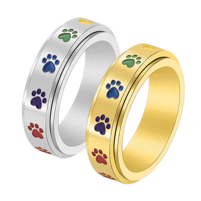 Drehbarer Anti-Stress-Ring mit Pfoten – Edelstahlring mit Regenbogenfarben
