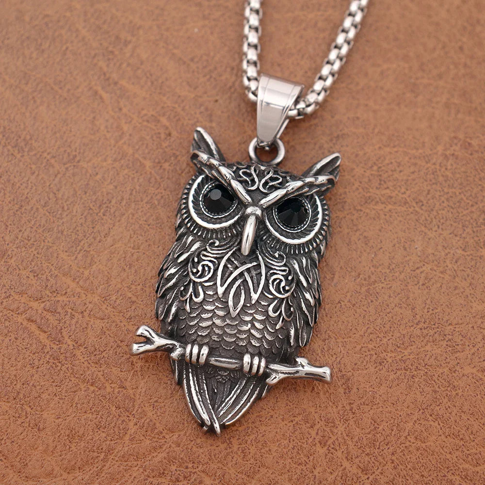 Popular Small Size Nordic Animal Necklaces Viking Owl Pendant Celtic Knot Amulet Stainless Steel Men's Jewelry Gift Dropshipping