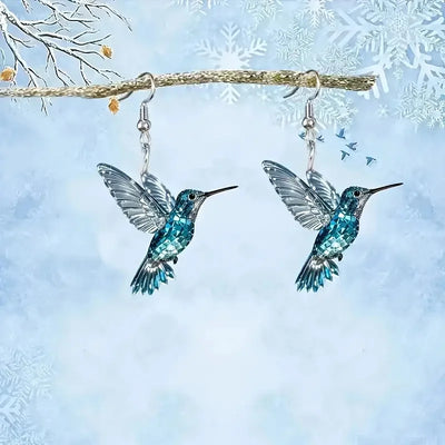YAOLOGE Exquisite 2D Animal Bird Design Ice Crystal Blue Hummingbird Earrings Acrylic Material Women Elegant Eardrop Party Gifts
