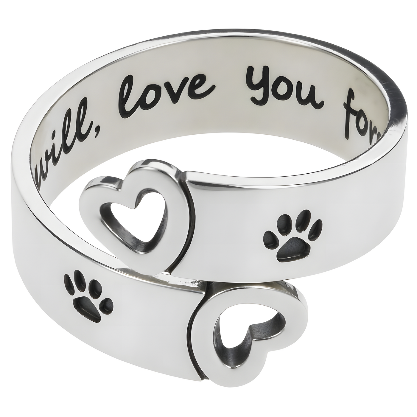 Verstellbarer Pfoten Herz Twist Ring aus Edelstahl
