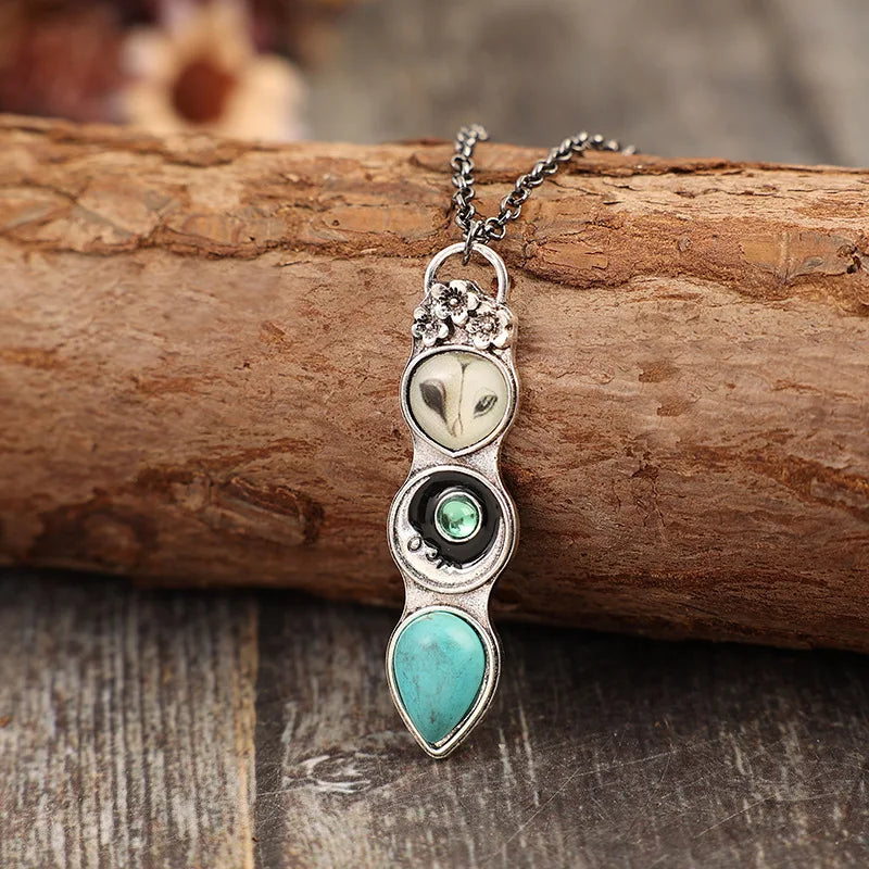 Western Style Women's Turquoise Stone Bar Pendant Necklace with Owl Fashionable Necklaces