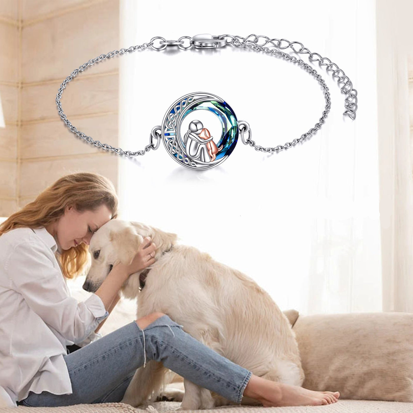 Verstellbares Glücks-Armband aus 925er Silber mit Hundemotiv