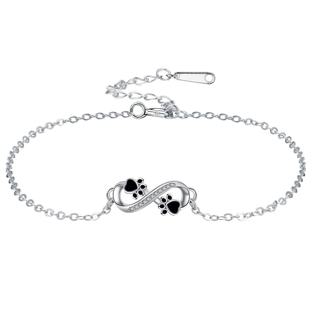 Unendlichkeits-Symbol Armband mit Pfötchen-Anhänger & Zirkonia