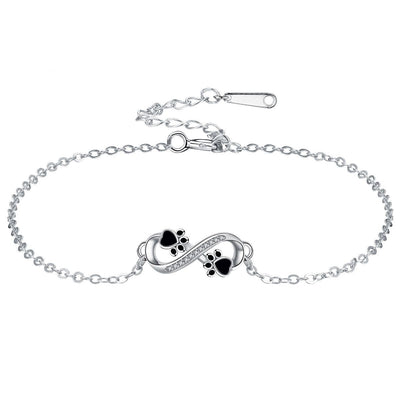 Unendlichkeits-Symbol Armband mit Pfötchen-Anhänger & Zirkonia