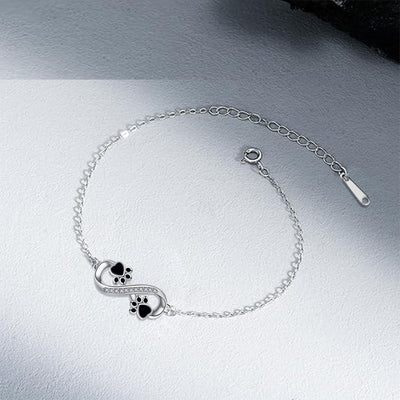 Unendlichkeits-Symbol Armband mit Pfötchen-Anhänger & Zirkonia