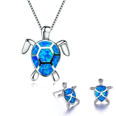 Meeresschildkröten-Set – Halskette & Ohrringe aus Silber mit Opal