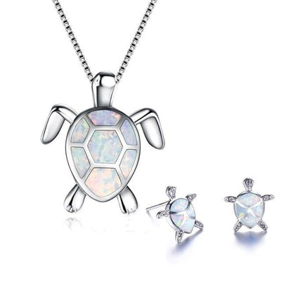 Meeresschildkröten-Set – Halskette & Ohrringe aus Silber mit Opal