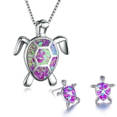 Meeresschildkröten-Set – Halskette & Ohrringe aus Silber mit Opal