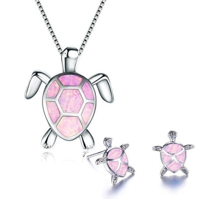 Meeresschildkröten-Set – Halskette & Ohrringe aus Silber mit Opal