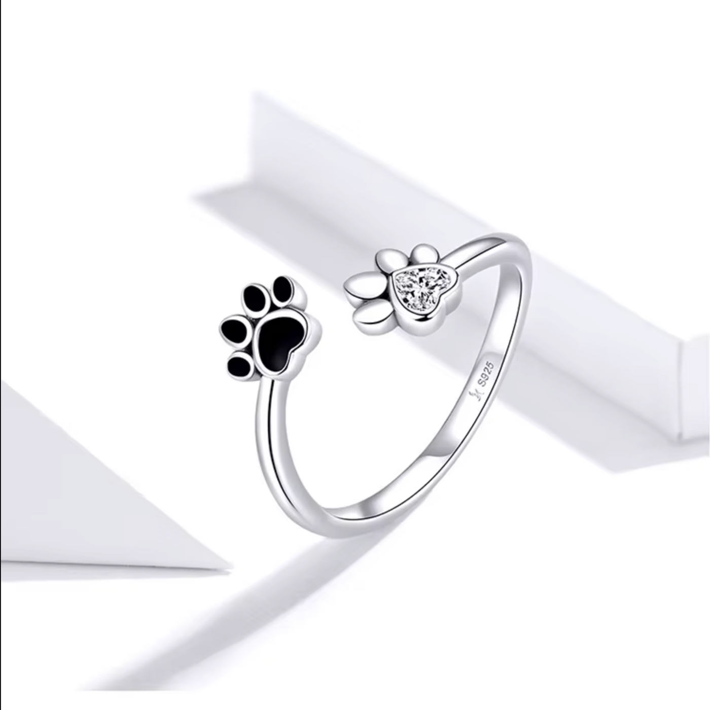 Pfotenring aus 925 Sterling Silber – Verstellbarer Ring mit Zirkonia & Emaille