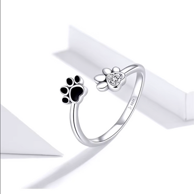 Pfotenring aus 925 Sterling Silber – Verstellbarer Ring mit Zirkonia & Emaille
