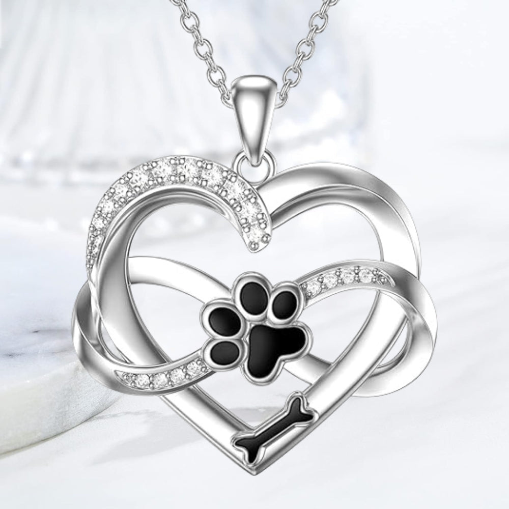 Infinity-Halskette mit Herz & Pfote aus 925er Silber – Symbolischer Tierschmuck